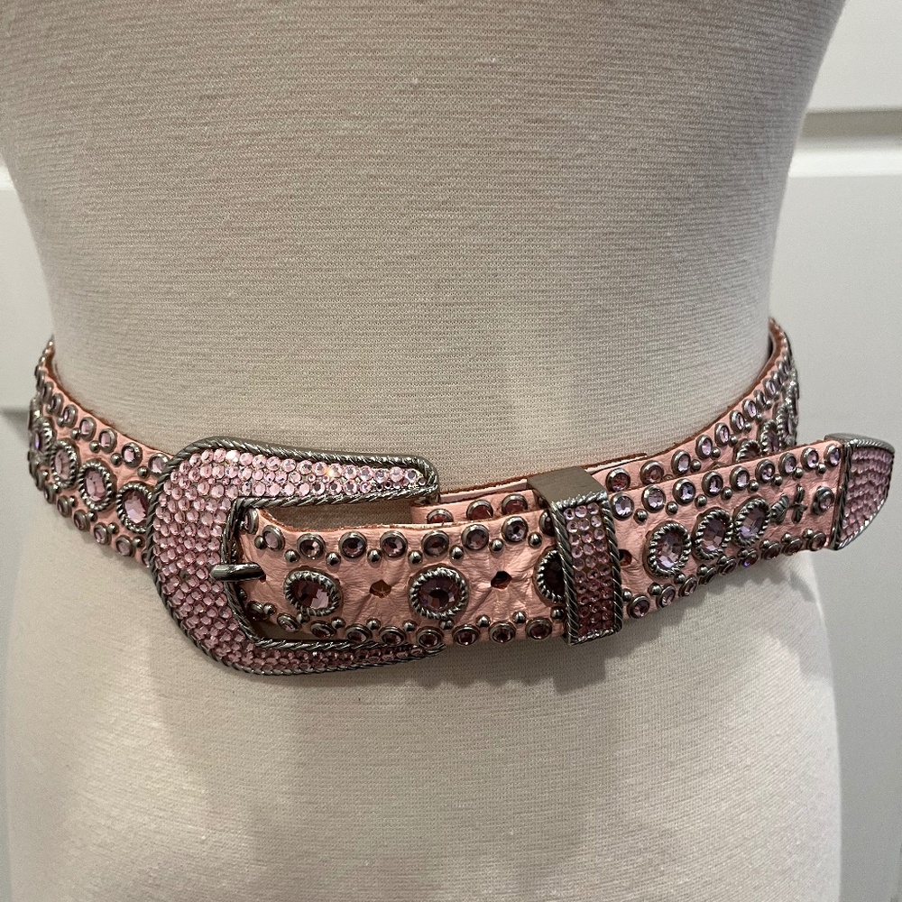 Gorgeous Vintage Kippys Pink Belt w/ Pink Swarovski Crystals, Leather, sz S / M